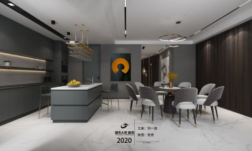 紫悦府(西2门)现代简约餐厅效果图