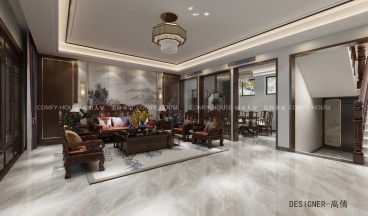 别墅设计丨自建别墅300㎡中式风格设计新中式客厅效果图