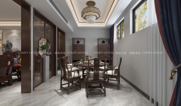 别墅设计丨自建别墅300㎡中式风格设计新中式餐厅效果图