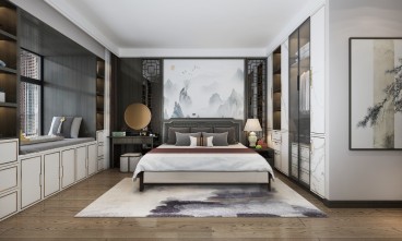 云水世纪明珠新中式卧室效果图