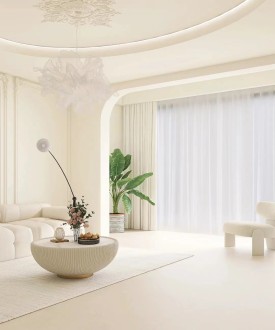 暖色系+原木风，静享生活的美好！现代简约客厅效果图